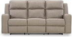 Lavenhorne Contemporary Faux Leather Manual Reclining Sofa with Drop down Table, Cup Holders and USB Ports, Beige