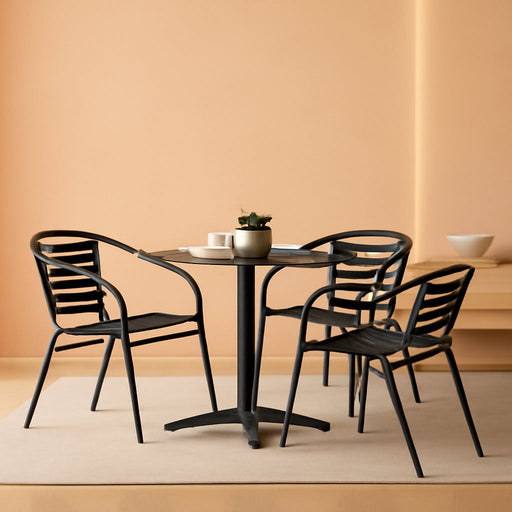 Rhea 27.5" Square Glass Metal Table with 4 Slat Back Chairs - Black - 5 Piece Patio Set - All-Weather for Indoor/Outdoor Use