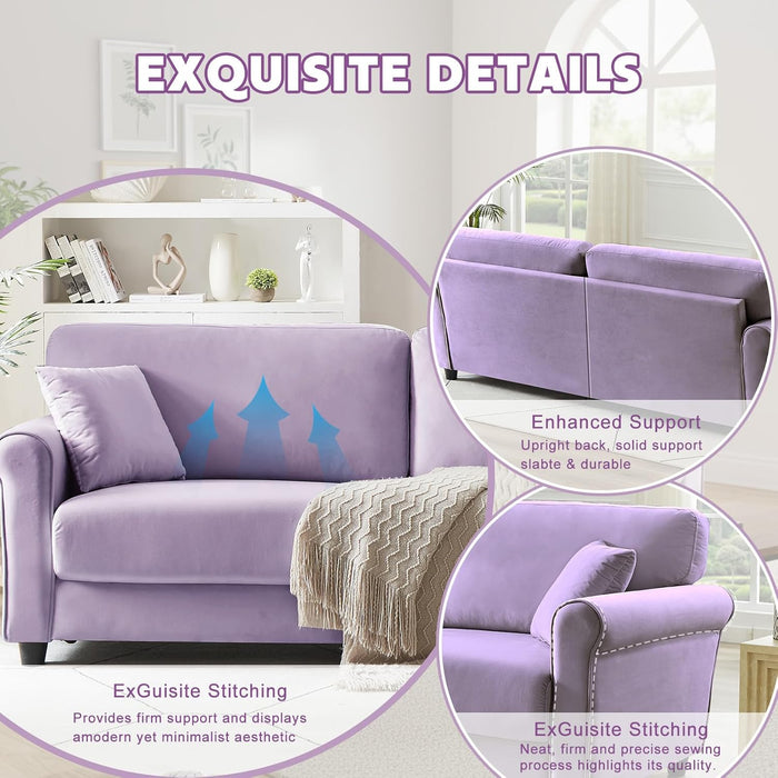 Deluxe Velvet 83 Inches Luxury Loveseat PurpleShade