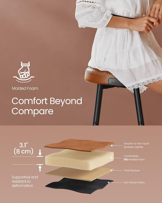 EKHO Collection - Bar Stools Set of 2, Counter Height Bar Stools, Kitchen Counter Stools, Mid-Century Modern Backless Counter Stools, 24.8-Inch Tall, Kitchen Island Home Bar, Caramel Brown