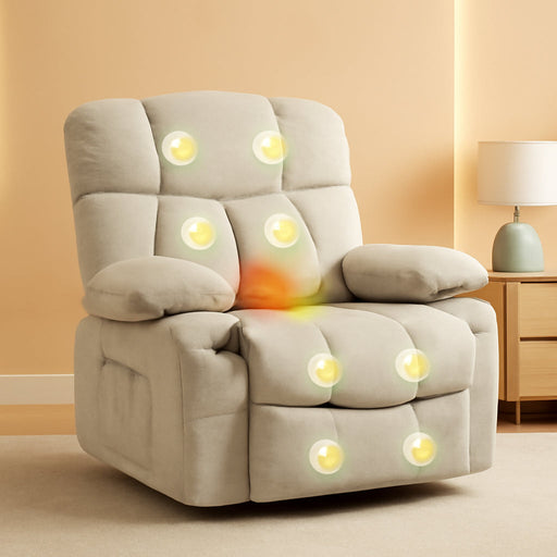 XRC3 Rocker Recliner Chair for Adults W/Massage & Heat, 360° Swivel Recliner Chair W/Cup Holders, USB Port, Manual Glider Rocking Chair for Living Room Nusery,Beige