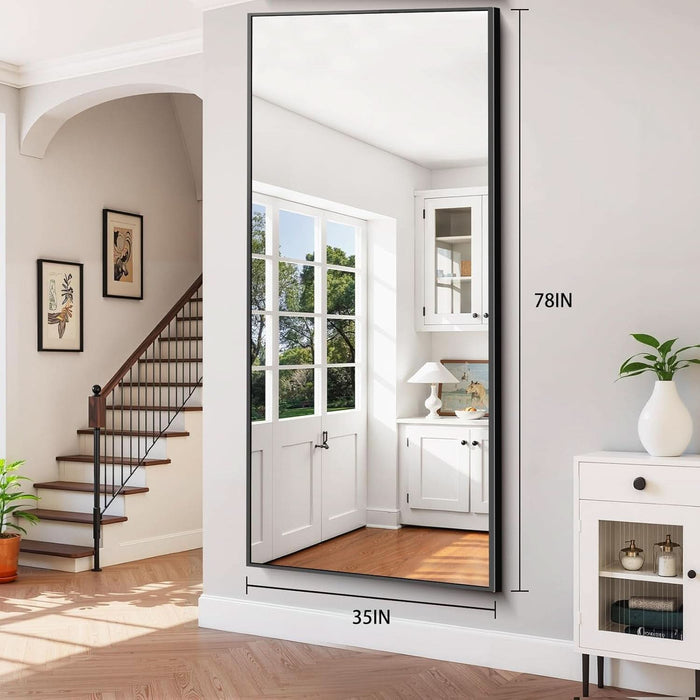 78"X35" Floor Mirror Full Length - Standing Mirror with Aluminum Alloy Frame, Large Body Mirror for Bedroom, Living Room, Wall Mounted or Leaning