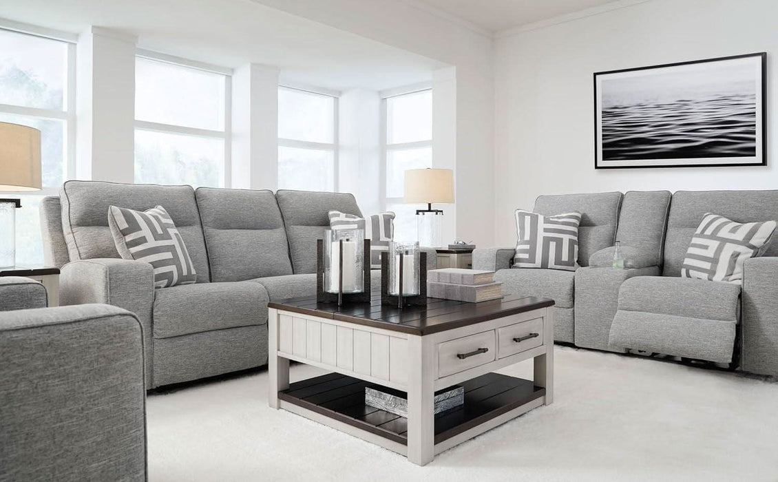 Biscoe Casual UV Resistant Power Reclining Sofa with Adjustable Headrest and USB Ports, Light Gray
