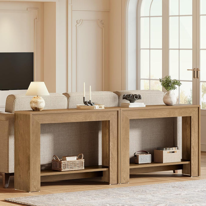 41.3" Farmhouse Console Table, Narrow Entryway Table with 2-Tier Open Storage, Sofa Table behind Couch, Rustic Console Table for Living Room, Hallway, Foyer, Light Walnut