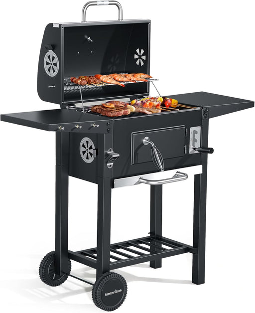 Charcoal Grills with Two Foldable Side Tables, 353 Sq.In Cooking Area Outdoor Smoke Barbecue Bbq Grill for Camping, Backyard Party, Patio, Picnic, Garden, Black,18"D X 43"W X 37"H