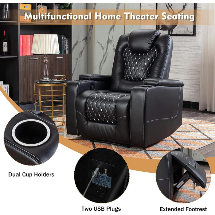 Black Power Recliner with USB, Cup Holders, Storage