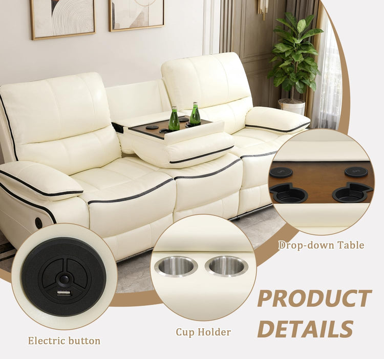 Power Recliner Sofa Set with Led/Storage, Leather Recliner Couch for Living Room, Leather Loveseat Set and Chair with Storage Console for Living Room/House/Apartment(Sofa+Loveseat+Chair)