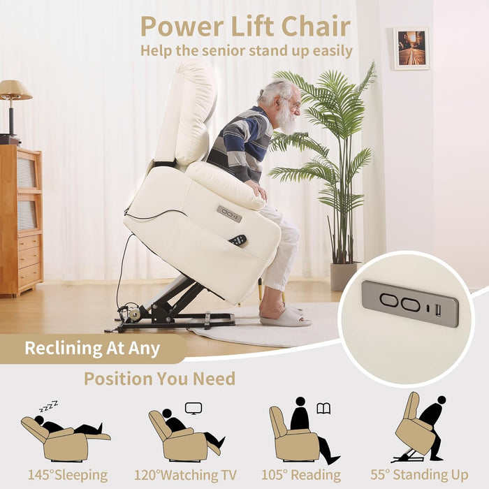 Off-White Power Recliner with Massage & Heat