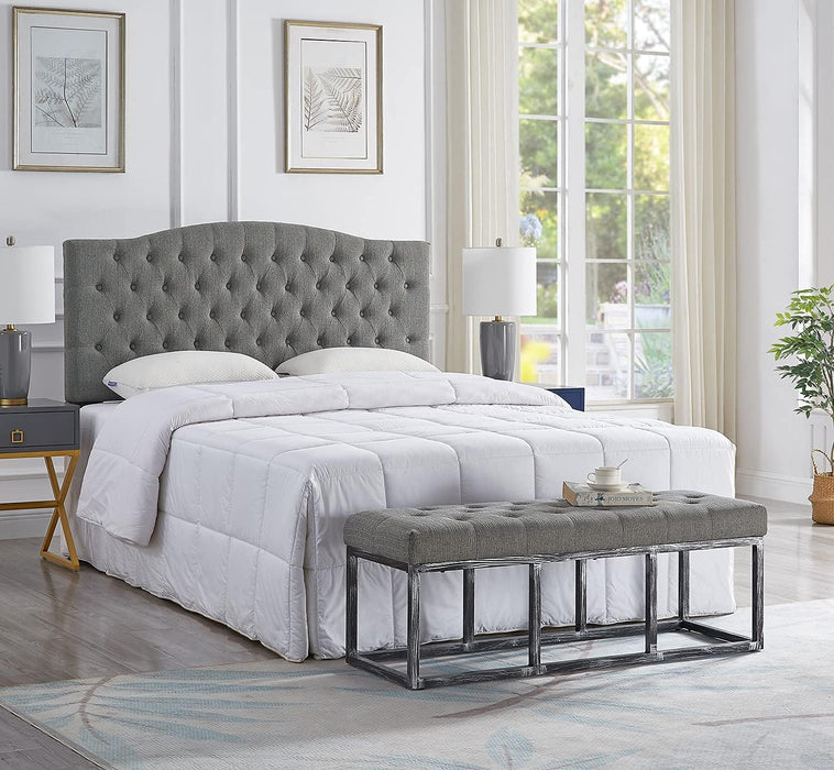 Linen Upholstered Tufted Button Queen Headboard and Comfortable Fashional Padded Queen/Full Size Headboard - Granite