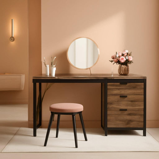 Vanity Desk with 3 Drawers, 59-Inch Large Dressing Table with Reversible Drawers, Chic Makeup Desk for Women Girls (Rustic Brown) (Only Desk)