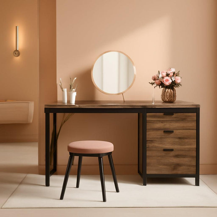 Vanity Desk with 3 Drawers, 59-Inch Large Dressing Table with Reversible Drawers, Chic Makeup Desk for Women Girls (Rustic Brown) (Only Desk)