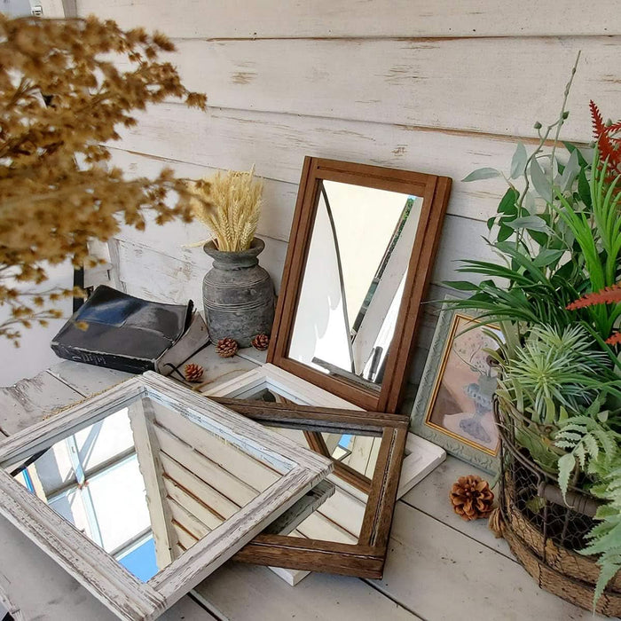 Wall Mirror with Wood Framed Rustic Mirrors for Wall Rectangle Decorative for Bedroom Bathroom Living Room Entryway Farmhouse Hanging Small