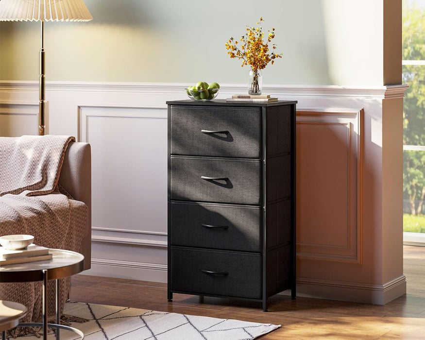 Black TexturedFabric Dresser With Four Deep Drawers