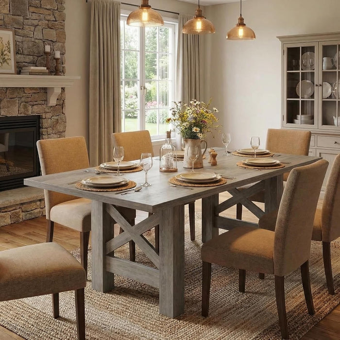 Wood Farmhouse Dining Table for 6-8, Heavy Duty Large Kitchen Table, 70.87" Long Rectangular Dining Room Tables with Strong Legs, Thickness Tabletop, for Big Family, Dinette, Rustic Gray