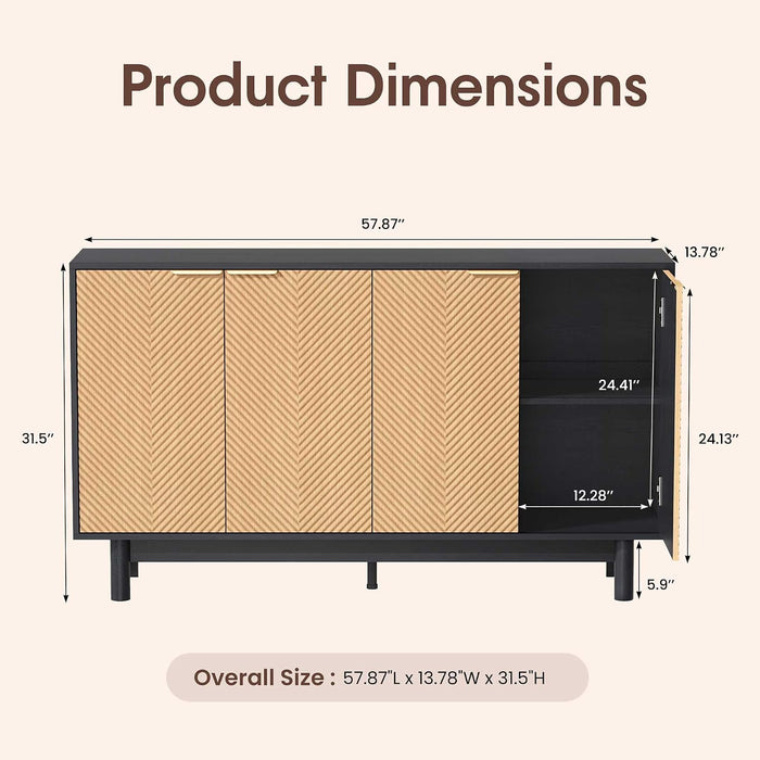 Natural Fluted Cabinet With Adjustable Shelves Storage
