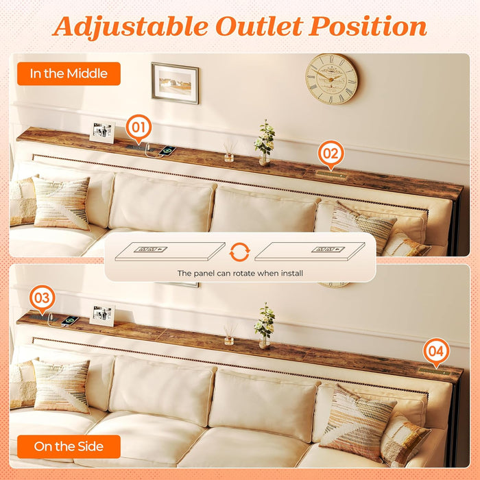 102.4 Inch Sofa Table with Power Outlets and USB-C Port, 5.9 Inch Narrow Console Tables, Entryway Hallway Couch Tables with Storage, behind Sofa, Small Spaces, Living Room, Rusitc Brown