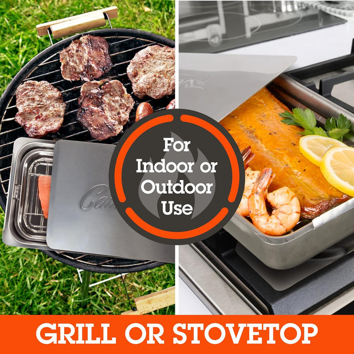 Original Stovetop Smoker - Smoker Box Gift Set W/Oak, Apple, Hickory Wood Chips & Recipes- Indoor Outdoor Use on Any Heat for Smoking Meats, Veggies & Seafood - Grilling Gift for Father'S Day