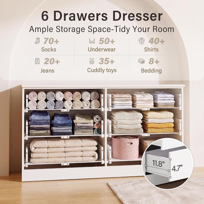 6 Drawers Dresser for Bedroom, Modern Chest of Drawers Organizer