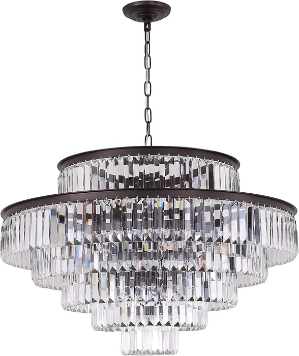 31-Inch Black Crystal Chandelier With 6-Tier Frame