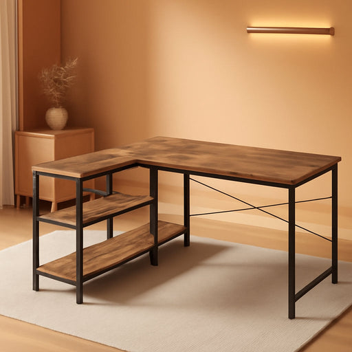 47 Inches L Shaped Desk, Computer Desk with Reversible Storage Shelves, Gaming Desk, Corner Desk Home Office Desks, Writing Desk Study Desk with Metal Frame, Rustic Brown