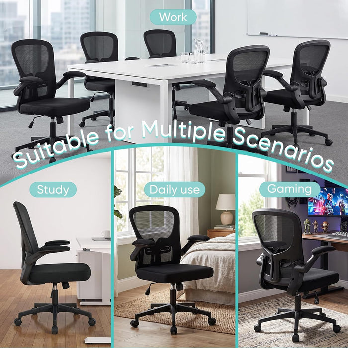 Office Chair, Ergonomic Desk Chair with Adjustable Lumbar Support and Flip up Armrest, Breathable Mesh Computer Chair for Home Office & Rolling Work Swivel Task Chairs