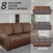 Recliner Sofa Covers - Leather like Recliner Sofa 3 Seater Recliner Couch Covers for 3 Cushion Couch 8 Pieces Washable Stretch Reclining Sofa Slipcovers (Brown)