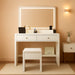Makeup Vanity Desk with Mirror, Lights and Charging Station, White Vanity with 3 Lighting Modes, Dressing Table Set with 4 Drawers and Storage Chair for Bedroom