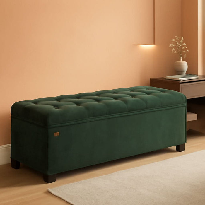 Velvet Storage Ottoman Bench, Foot Rest with Legs, 15.7 X 43 X 15.7 Inches, End of Bed Bench, Storage Chest, Load up to 660 Lb, for Living Room, Bedroom, Entryway, Forest Green ULSF089C01