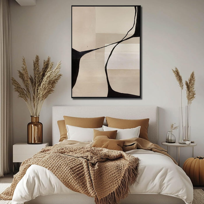 Black & Beige Canvas Wall Art, Hand-Painted Abstract Oil Painting, Framed, Textured, Ready to Hang, Modern Decor for Living Room Bedroom 36X48 Inch