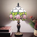 Tiffany Table Lamp Small Stained Glass Desk Lamp Vintage Bedside Lamp Included 3 Way LED Bulb for Home Living Room Nightstand Bedroom Office (Pink Tulip)