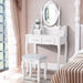 Vanity Table Set with 4 Drawer,Makeup Dressing Table W/Cushioned Stool,Girls Women Bedroom Furniture Set Oval Mirror White