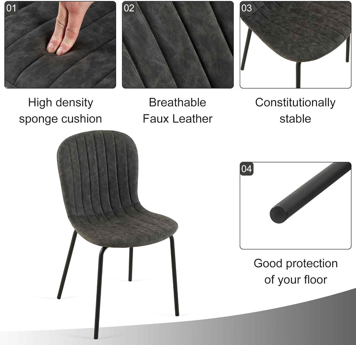 Dining Chairs Set of 4 PU Leather Dining Room Chairs with Black Metal Legs, Mid Century Modern Dining Chairs for Kitchen & Dining Room - Grey