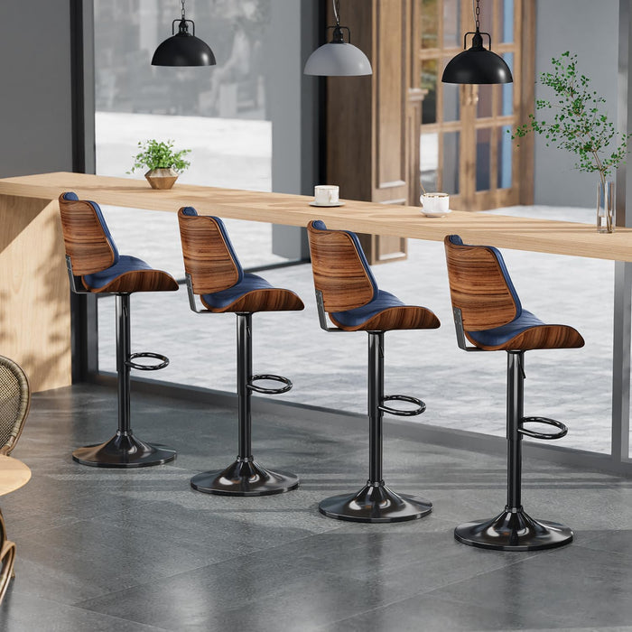 Swivel Bar Stools 2PCS, Adjustable Bentwood Barstools for Kitchen Counter | Modern PU Leather Upholstered Bar Chair with Back and Footrest, for Kitchen Island, Bar, Dining Room, Navy