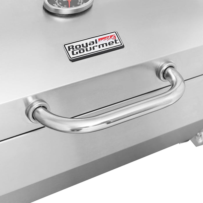 GT1001 Stainless Steel Portable Grill, 10000 BTU BBQ Tabletop Gas Grill with Folding Legs and Lockable Lid, Outdoor Camping, Deck and Tailgating, Silver