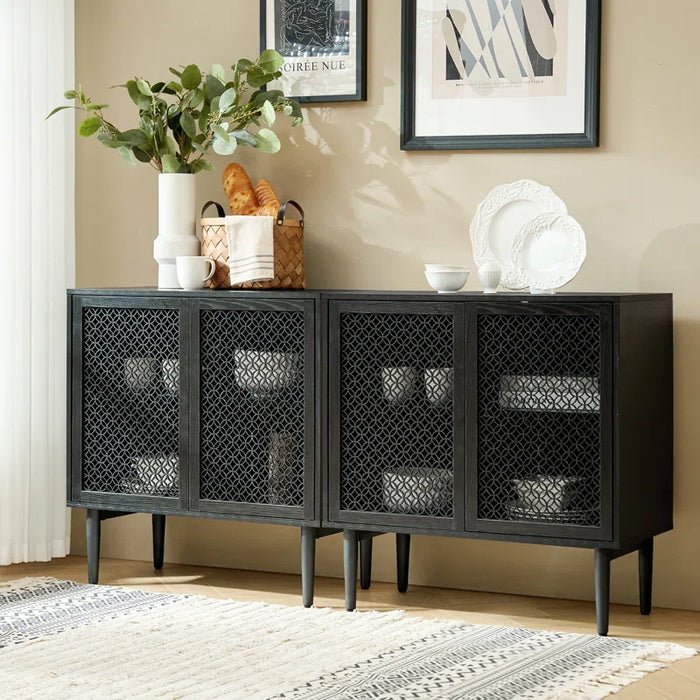 Fabion 32"Tall Built-In LED Lights Wood-Carved 2-Door Accent Cabinet Set of 2