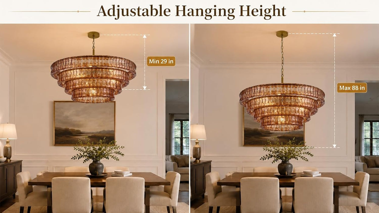 4-Tier 40 Inch Amber Crystal Glass Chandeliers, Modern round Luxury 10 Lights Hanging Pendant Light Fixture, for Dining Living Room, Bedroom, Foyer, Entryway(Included E12 Bulbs)