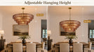4-Tier 40 Inch Amber Crystal Glass Chandeliers, Modern round Luxury 10 Lights Hanging Pendant Light Fixture, for Dining Living Room, Bedroom, Foyer, Entryway(Included E12 Bulbs)
