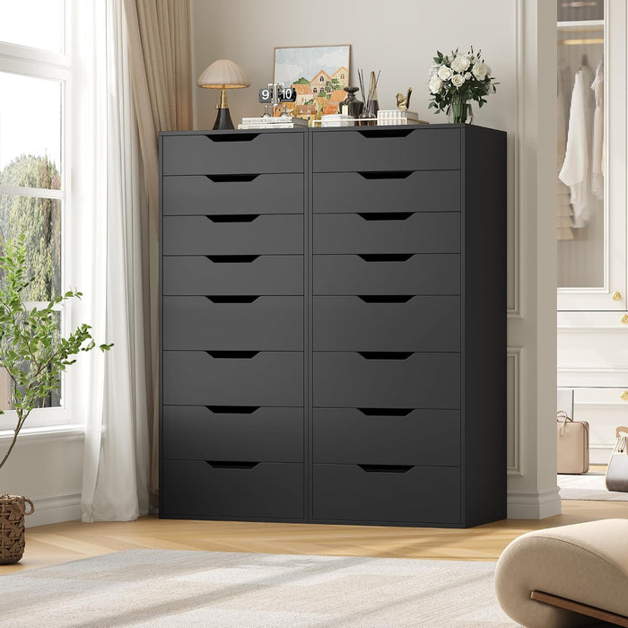 44.5" Tall Black Dresser, 8 Drawer Dresser with Groove Handles