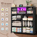 Black Dresser for Bedroom with LED Lights & Power Outlets 2 AC & 2 USB, Fabric 10 Drawer Dressers & Chest of Drawers with Open Shelves for Hallway Living Room Closet, Metal Frame, Wood Top