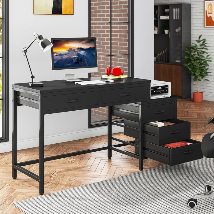 Computer Desk with 5 Drawers, Reversible Home Office Desks