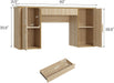 60" Fluted Computer Desk, Wooden Long Home Office Writing Desk with Drawer & Storage Cabinet, Modern Writing Table with Charging Station, High Executive Desk for Office，Bedroom, Nature Oak