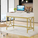 Modern Computer Desk with 2 Drawers Set of 2, 41 Inches Study Writing Office Desk for Home Office, Bedroom, Makeup Vanity Table Desk with Gold Metal Frame, White & Gold