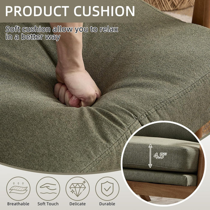 Mid Century Modern Accent Chair, Linen Fabric Upholstered Lounge Arm Chair with Solid Wood Frame and Soft Cushion for Living Room, Bedroom, Balcony (1, Green)