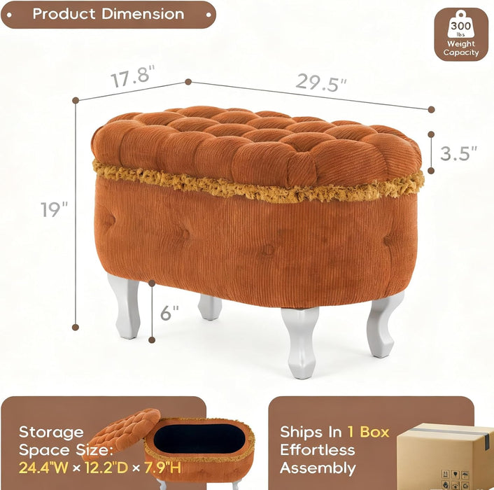 29.5" Ottoman with Storage Upholstered Foot Stools for Living Room,Bedroom,Entryway-Orange