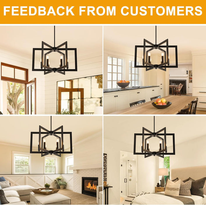 21.6" Black Farmhouse Chandelier,6-Light Geometric Dining Room Fixture,Modern Industrial Foyer Lighting Fixtures,Rustic Farmhouse Hanging Pendant Lights for Kitchen Island,Living Room,Bedroom,Entryway