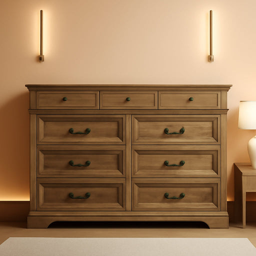 9 Drawers Dresser for Bedroom, Wide Wood Chest of Drawers with Metal Handle, Farmhouse Tall Drawer Organizer for Bedroom, Closet, Living Room, Hallway and Entryway, Rustic Oak