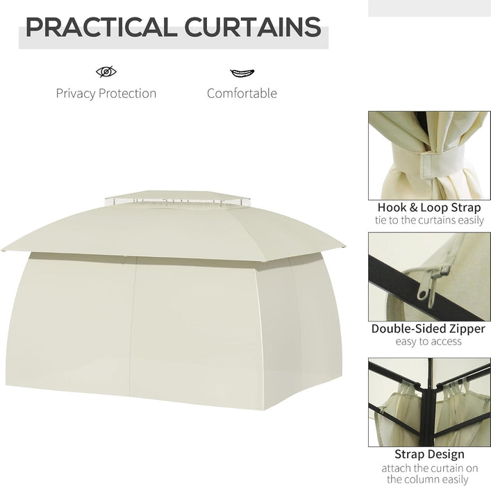 10' X 13' Outdoor Gazebo Patio Gazebo Canopy, Double Vented Roof, Steel Frame, Curtain Sidewalls, Sun Shade Shelter for Garden, Lawn, Backyard, Deck, Beige