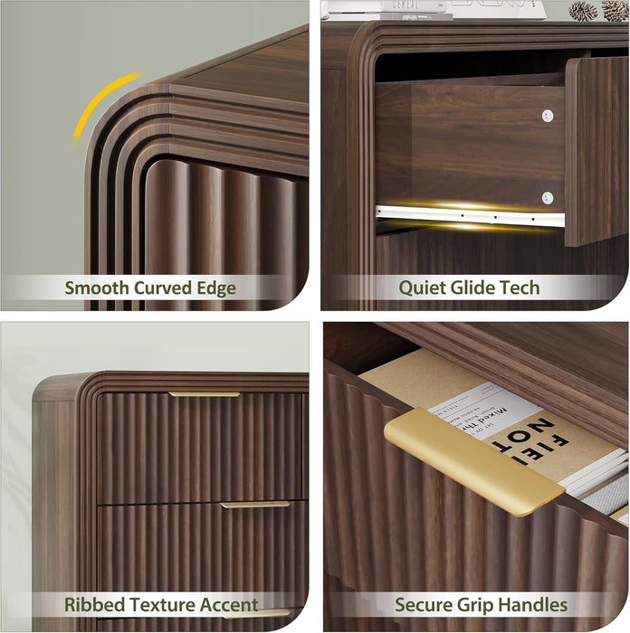 Fluted Drawers Dresser for Bedroom, Wood Dressers with Gold Handles, Modern Dressers with Wave Texture, Large Storage Chest of Drawers, Bedroom Dresser Organizer 55'' & 7 Drawers (Walnut)