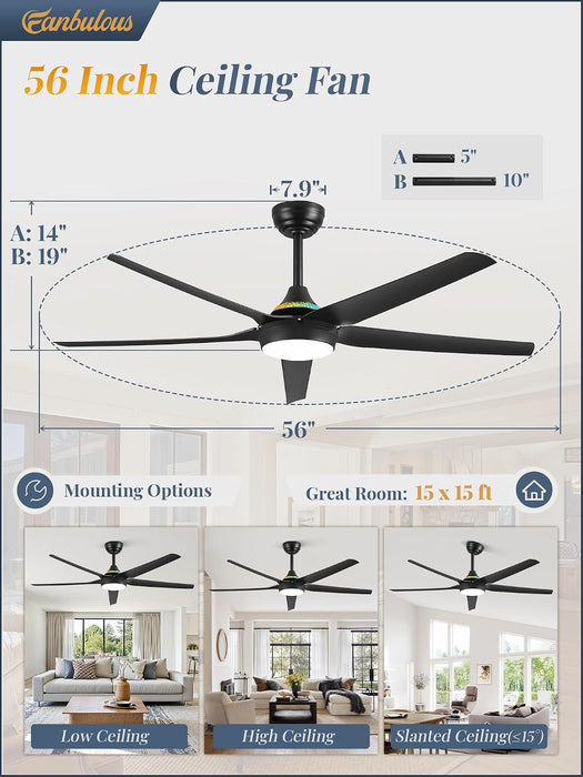 56 Inch Smart Ceiling Fan App Remote System