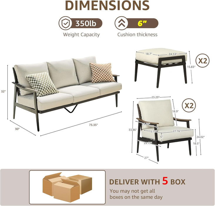 7 Pieces Patio Furniture Set, Outdoor Furniture Sofa Sectional Modern Metal Patio Conversation Set with High Back Wicker Backrest & Loveseat for Balcony, Backyard, Deck, Porch